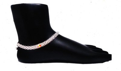 Qrown Indian Traditional Fancy Jewellery Silver White Metal Payal Pair Of Alloy Anklet Alloy Anklet(Pack of 2)
