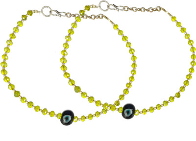 Silvermerc Designs Silver Toned Lemon Beaded Evil Eye Chain Anklet Brass Anklet(Pack of 2)