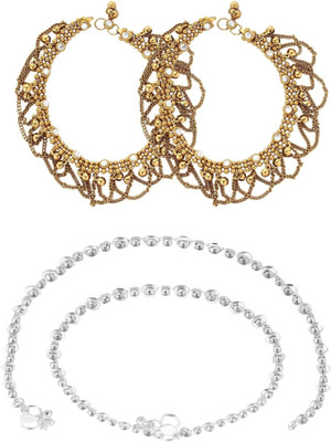 Charms Combo of Ethenic Kundan Studed Alloy Anklet(Pack of 4)