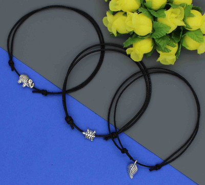 Gurjari Jewellers Thread Anklet of best of 3 Leaf + Elephant +Turtoise Cotton Dori Anklet(Pack of 3)