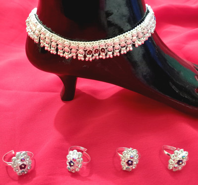 Siya Creation Traditional dulhan anklet/payl with toe ring ,bichhiya. Alloy Anklet(Pack of 2)