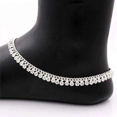 LAKSHYA COLLECTIONS Foot Jewellery Silver Plated White Metal Payal Leg Stylish Chain (Pack of 2) Alloy Anklet(Pack of 2)