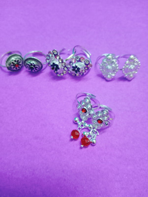 Siya Creation set-2 adjestable red stone silver plated eight toe ring. Alloy Toe Anklet(Pack of 4)