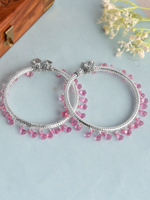 Silvermerc Designs Pink Beads drop Kada Anklet Brass Anklet
