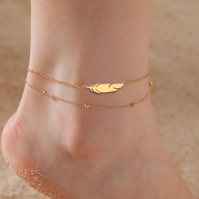 Zarkan Zarkan 925 Hallmark Silver Feather Beaded Gold Plated Anklet For Women Sterling Silver Anklet(Pack of 2)