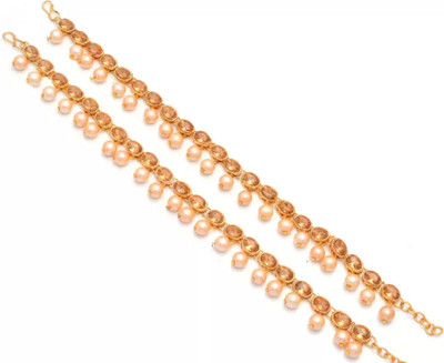 CATALYST PAYAL : 11 GOLDEN OVAL WHICH WHITE PEARL Alloy Anklet