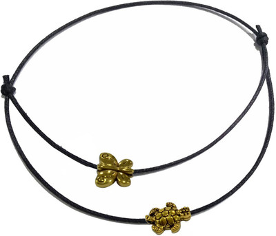 Gurjari Jewellers Black Thread Anklet with Oxidised Gold BUTERFLY + Tartoise for Girls/nazariya Cotton Dori Anklet Gurjari Jewellers Black Thread Anklet with Oxidised Gold BUTERFLY + Tartoise for Girls/nazariya Cotton Dori Anklet
