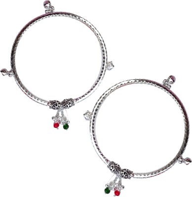 JUST IN JEWELLERY Oxidized Silver Oval Kada Payal Anklet Paijan Pajeb for Girls &Women Alloy Anklet(Pack of 2)