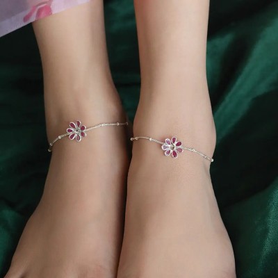 Unniyarcha Flower 92.5 Silver Anklet(Pack of 2)