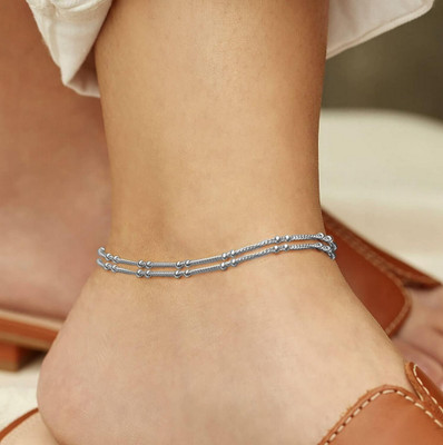 THANU'S CRAFT Trendy Silver Plated Double Layered Round Beads Leg Chain Chains Ankle Anklets Metal Anklet