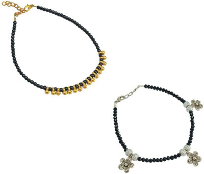 HIGH TRENDZ Combo pack of 2 Single Leg Beads Alloy Anklet(Pack of 2)