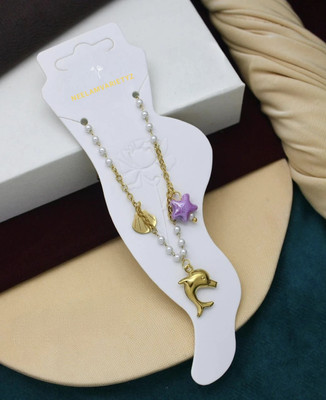 Neelamvarietyz GOLDEN DOLPHIN FIN WITH PERAL ANKLET Stainless Steel Anklet