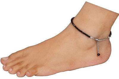 HIGH TRENDZ Black Metal Thread Crystal, Mother of Pearl Toe Anklet