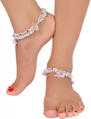 N.K.S Beautiful Silver Plated Bridal Payal For Women One Pair Alloy Anklet Alloy Anklet
