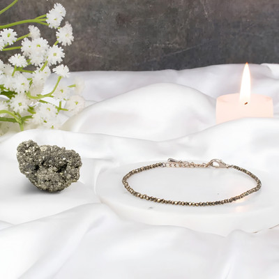 MARMORIS ECOM Mahalaxmi Pyrite Combo: Raw Pyrite Anklet + Pyrite Stone 50 GM Crystal Anklet