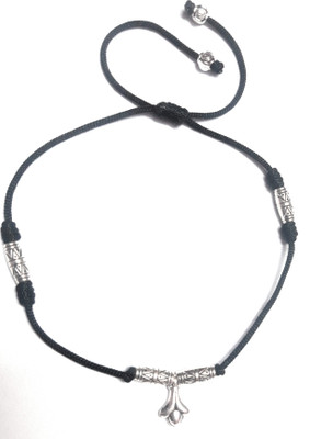 MANMORA SILVER SHADED BEADS BLACK THREAD HANGING ANKLET Fabric Anklet