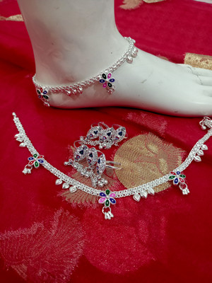 Siya Creation Highly silver Plated Pure Gota Chandi Anklet with chain toe rings. Alloy Anklet(Pack of 2)