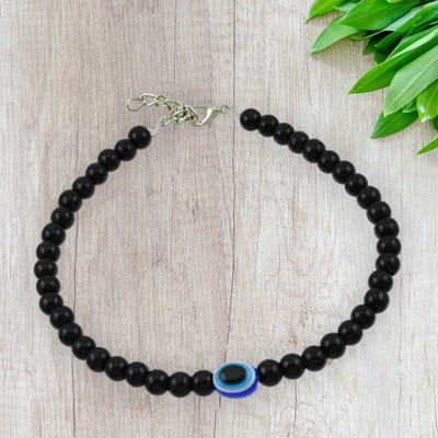 HIGH TRENDZ Handmade Divine Black Beads Evil Eye Alloy Anklet
