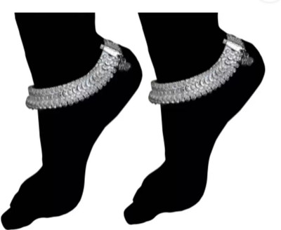 ABHRIK IMITATION Women and Girls Slver Plated White Metal Payal Anklets Indian Traditional Ethnic Fashion Foot Jewellery Artificial Alloy Anklet -200 Copper Anklet(Pack of 2)