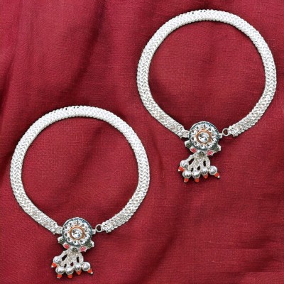 bharat traders Indian Traditional Ethnic Fancy Payal For Girls and Women Sterling Silver Anklet(Pack of 2)