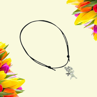 HIGH TRENDZ Black Thread Adjustable Knot With Oxidised Silver Charm Cotton Dori Anklet
