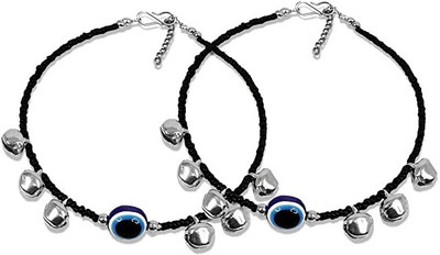 vs unique collections (1 Pair) Ghungroo Bells Evil Eye Moti Beads Nazariya Leg/Foot Payal/Pajeb Chain Stone Anklet(Pack of 2)