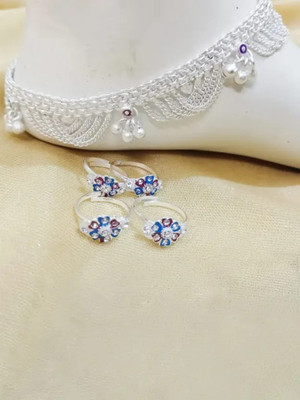 N.K.S Pure Gota Chandi silver plated Anklet for women. Alloy Anklet (Pack of 2) Alloy Toe Anklet