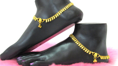 SHREE MAULI CREATION Golden Leaf Drop Anklet Alloy Anklet