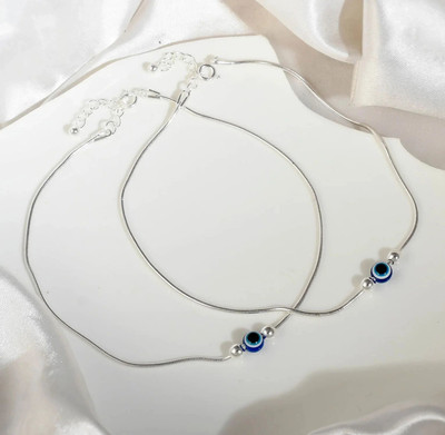 925 SILLER 925 Pure Silver Evil Eye Anklets ( Pack of 2) Sterling Silver Anklet(Pack of 2)
