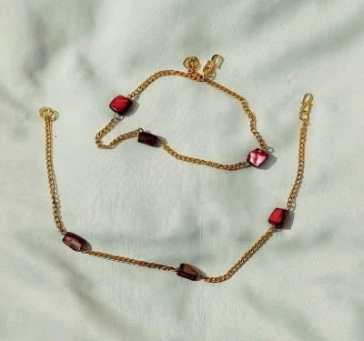odisha pearls RED CLASSIC BEADED ANKLET Mother of Pearl, Crystal Anklet