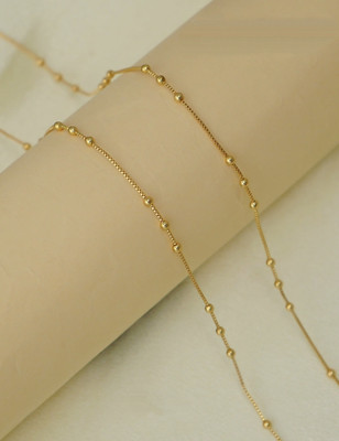 Kunjus Artificial Beads and Crystal Handmade Golden Brass Anklet(Pack of 2)