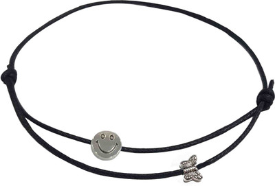 Gurjari Jewellers Black Thread Anklet with Oxidised SMILY for Girls/nazariya Cotton Dori Anklet
