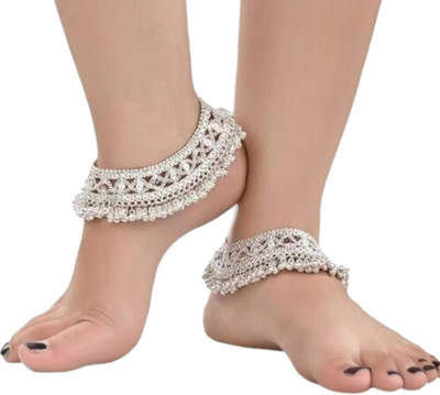 Decorationmanu Gota Chandi Royal Look Double Ghungroo Payal Sterling Silver Anklet Alloy Anklet(Pack of 2)