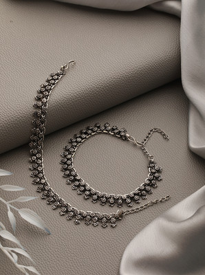 ANOUK Set of 2 Silver-Plated & Oxidised Handcrafted Anklets Alloy Anklet(Pack of 2)