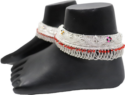 BHORIWAL Beautiful Silver Plated Bridal Payal Pajeb For Women With 2 Toering Alloy Anklet