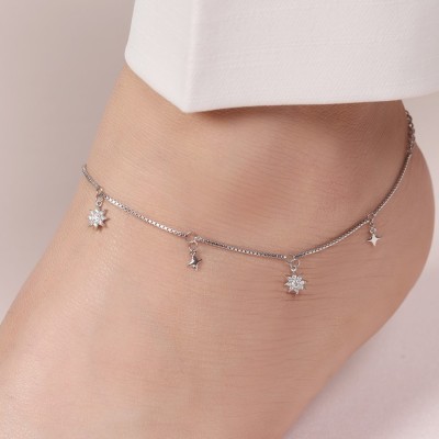 ZAVYA Starry Night Sky Rhodium-Plated Star Pattern Sterling Silver Anklet