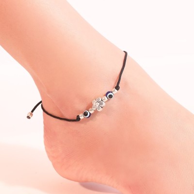 ZAVYA Floral Evil Eye Silver Thread Anklet | With Certificate of Authenticity Sterling Silver Anklet