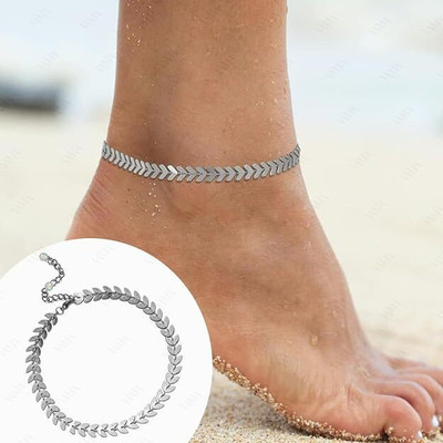 Bawree Adjustable Silver Plated Leaf Anklet Leg Chain Toes Foot Layered Payal Ankle Metal Anklet