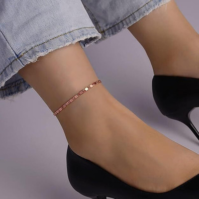 Bawree Charming Rosegold Adjustable Anklet Double Layered Leg Chain Toes Foot Chain Metal Toe Anklet