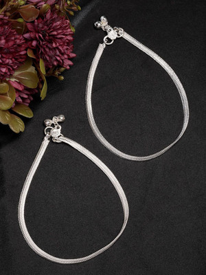 ANOUK Women's Set of 2 Silver-Plated handcrafted skin friendly modern look Anklets Brass Anklet(Pack of 2)