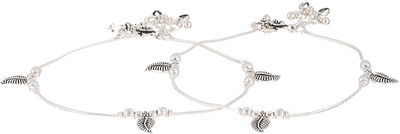 AATMANA Set of 2 Silver-Plated Leaf Shaped with Ghungroo Detail Anklets Alloy Anklet(Pack of 2)