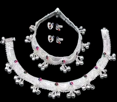 SONU SELECT Beautiful Silver Plated Bridal Payal For Women One Pair 4ToeRing Alloy Anklet