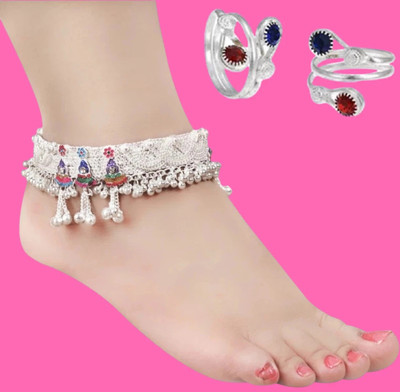 SONU SELECT Indian Traditional White Metal Anklets Payal Designer Fancy Collection 2toes Alloy Anklet