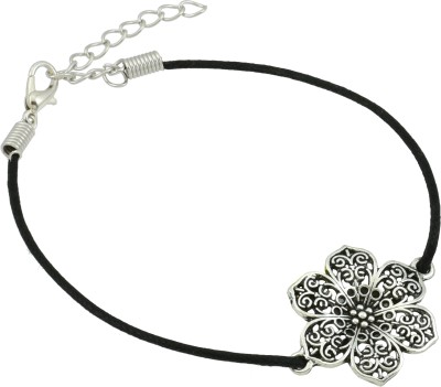 house of common Stylish Silver Charm In Black Thread Cotton Dori Anklet