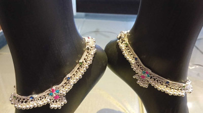 All of all enterprises MFT 029-ARTIFIACAL SILVER ANKLET (9717098338) Brass Anklet