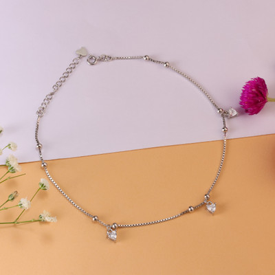 House of Diana AK-10022-2-R Silver Anklet(Pack of 2)