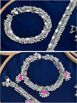 LAKSHYA COLLECTIONS Traditional Silver Plated Payal Combo of 2 for Women & Girls Alloy Anklet