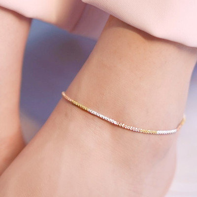 ZAVYA Sparkling Triple Tone 925 Sterling Silver Chain Anklets Sterling Silver Anklet