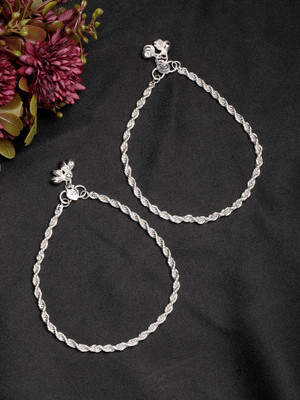 NVR NVR Women's Set of 2 Silver-Plated Anklets Brass Anklet(Pack of 2)