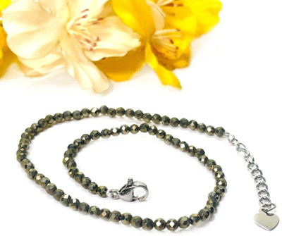 BEAUTUM Natural Pyrite Healing Anklet, Stone of Money, Protection & Power Anklet(12) Brass Anklet